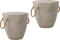 COSIEST Set of 2 Outdoor Cup Shaped Side Table, Concrete Side Table w Hemp Rope by COSIEST