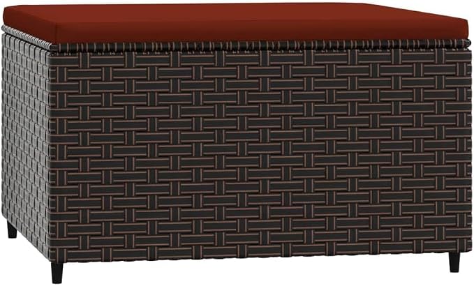 vidaXL Patio Footrest with Cushion Brown and Cinnamon Red by vidaXL