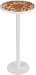 White Drink Table with Amber Tempered Glass Top, Indoor Outdoor Small Round by Zexvida