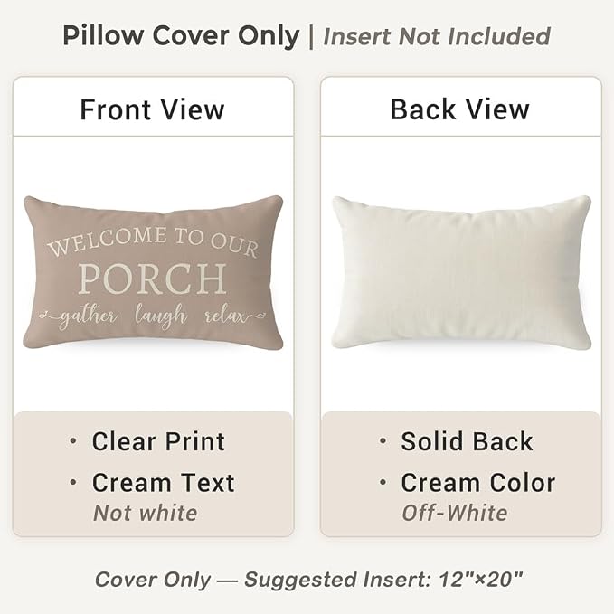PANDICORN Welcome to Our Porch Stay Awhile Beige Outdoor Farmhouse Lumbar - Image 4