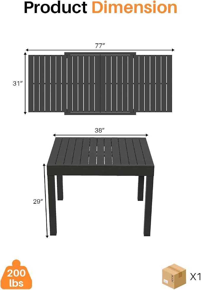 Patio Aluminum Extendable Dining Table, Never-Rust Expandable Outdoor Dining - Image 3