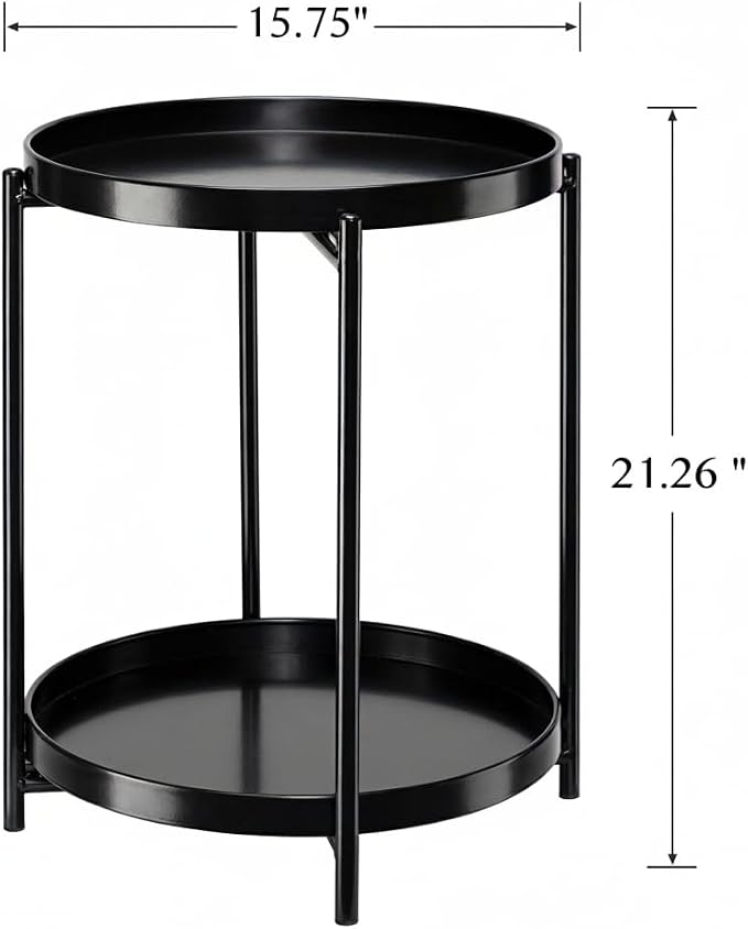 danpinera 2-Tier Round Side Table, Metal End Table - Image 3