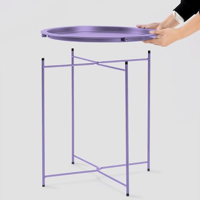 Garden 4 you End Table Metal Side Table Purple Round Folding Tray Cyan Sofa - Image 6