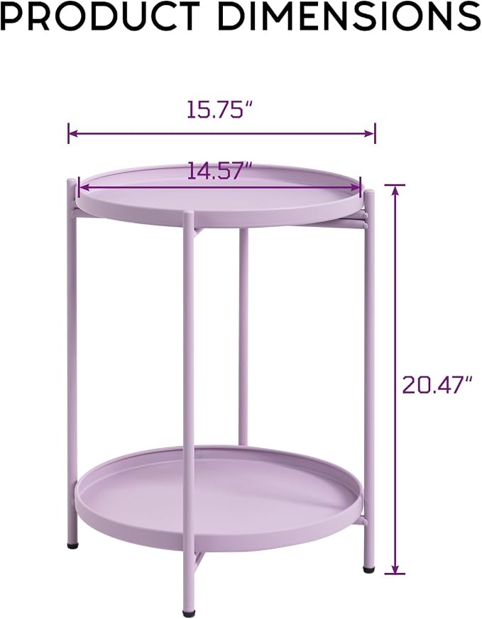 HollyHOME 2-Tier Round Side Table, Outdoor Small Folding Accent Stand - Image 3