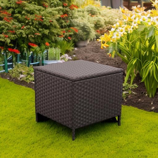 Outdoor Wicker Storage Side Table, Patio Brown PE Rattan End Table - Image 5