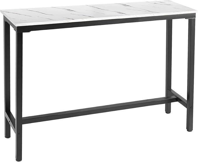 Mr IRONSTONE 53" Bar Table White Marble Industrial Pub Dining Height Table by MrIRONSTONE