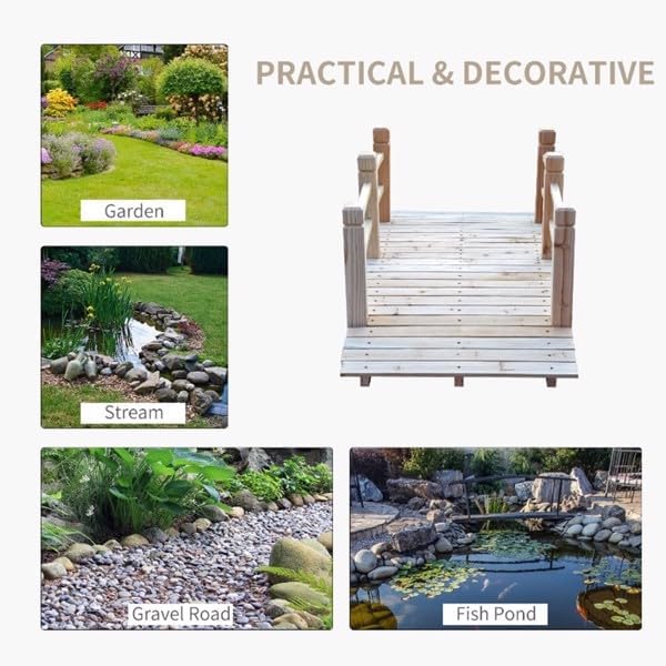 5 ft Garden Bridge, 500 LBS Capacity Arch Bridge Small Wooden Bridge - Image 3