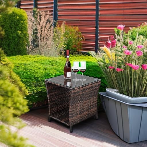 Wicker Rattan Side Table, Outdoor Square Rattan Coffee End Table - Image 6