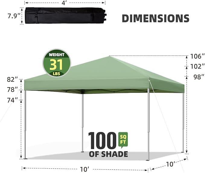 10x10 ft Pop Up Canopy Tent, Easy Up Instant Outdoor Canopy, Straight Legs - Image 5