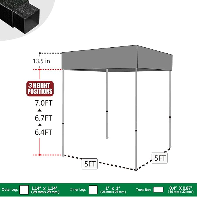 Eurmax USA 5x5 Flat Top Pop Up Canopy Tent Outdoor Portable Instant Shelter - Image 3