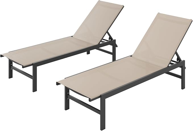 Outdoor Lounge Chairs Set of 2, Aluminum Patio Chaise Lounge Chairs by Vexwalx