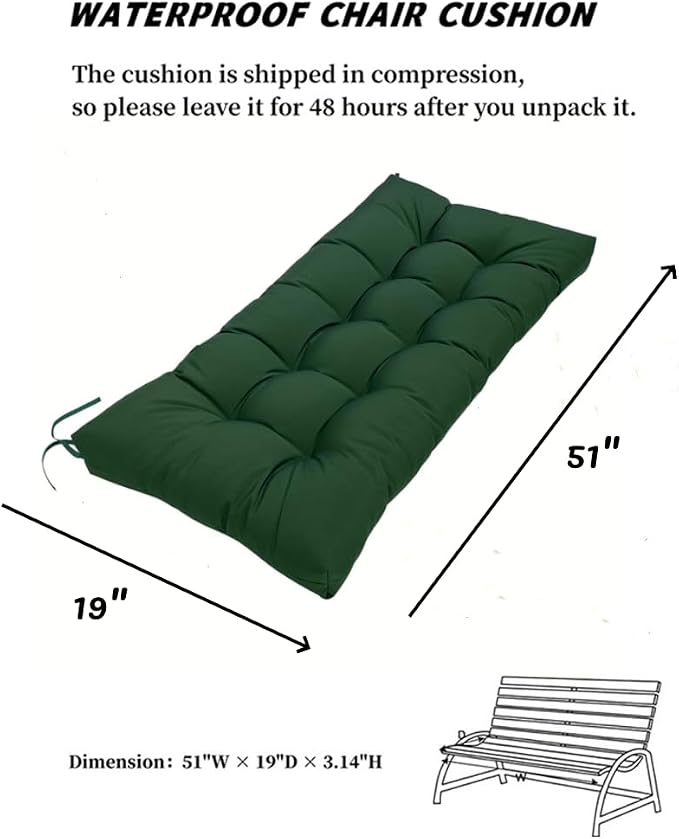 SEAHOME Waterproof Indoor/Outdoor Garden Bench Seat Cushions, Tufted Loveseat - Image 2
