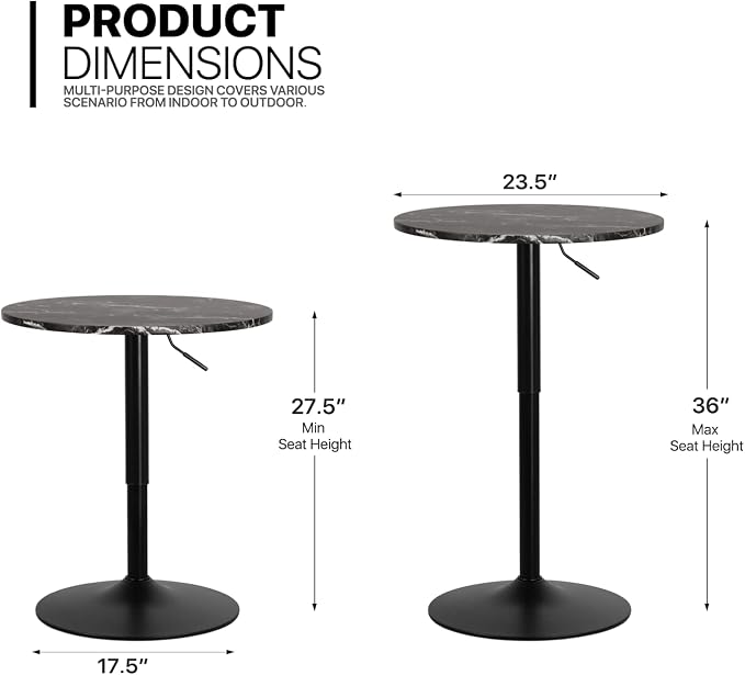 MoNiBloom Round High Top Table, 27.5"- 36" Height-Adjustable Bar Table - Image 3