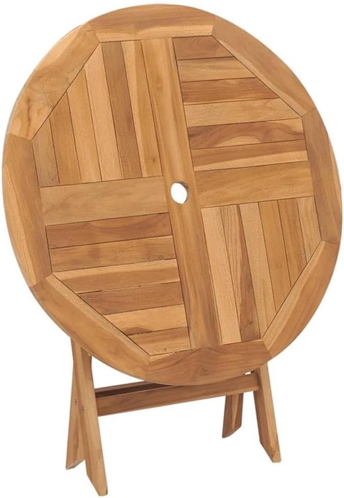 BOWERY HILL Foldable Teak Wood Dining Table, 33.5 x 33.5 x 29.9 in, Sandblasted - Image 4