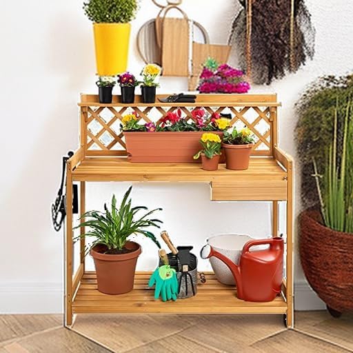 Best Choice Products Outdoor Garden Potting Bench, Wooden Workstation Table - Image 5