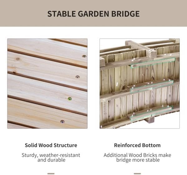 5 ft Garden Bridge, 500 LBS Capacity Arch Bridge Small Wooden Bridge - Image 4