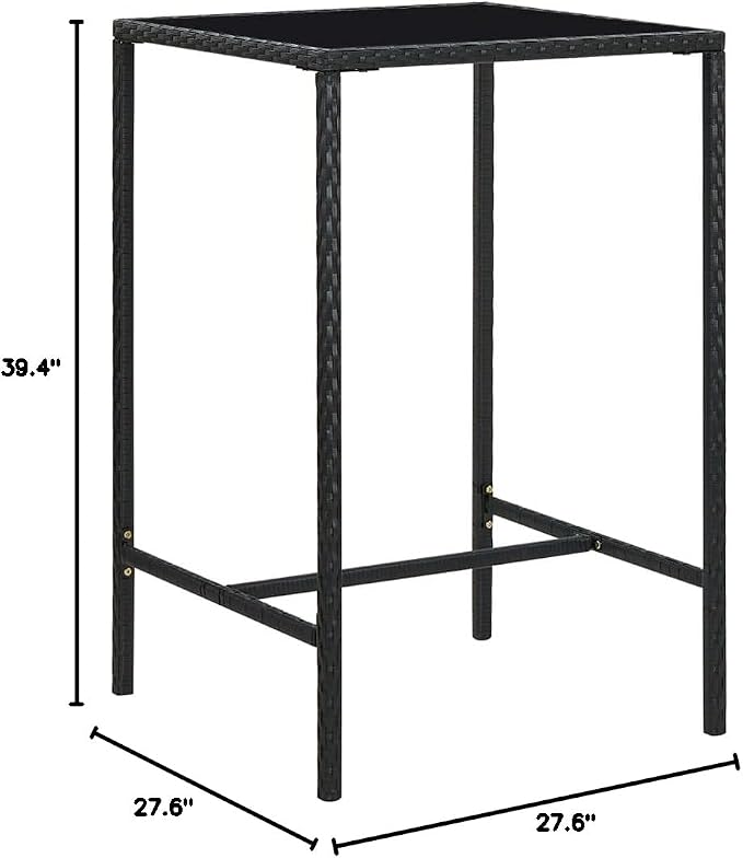 SKM Patio Bar Table Black 27.6"x27.6"x43.3" Poly Rattan and Glass - Image 2