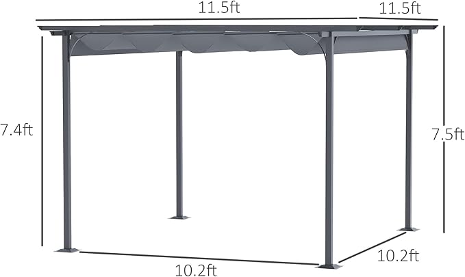 Outsunny 11.5' x 11.5' Outdoor Retractable Pergola Canopy, Metal Patio Shade - Image 7