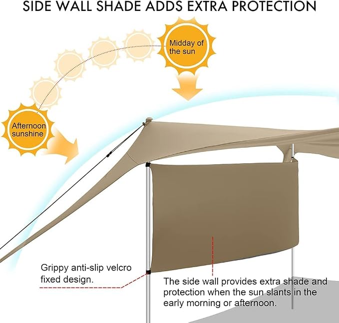 Beach Canopy Tent Shade with Sidewalls 10x10FT, 6.6FT Tall, UPF50+ Sun Shelter - Image 2