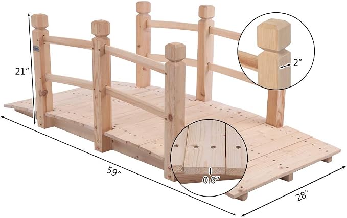 VINGLI 5 ft Garden Bridge, Classic Wooden Arch - Image 6