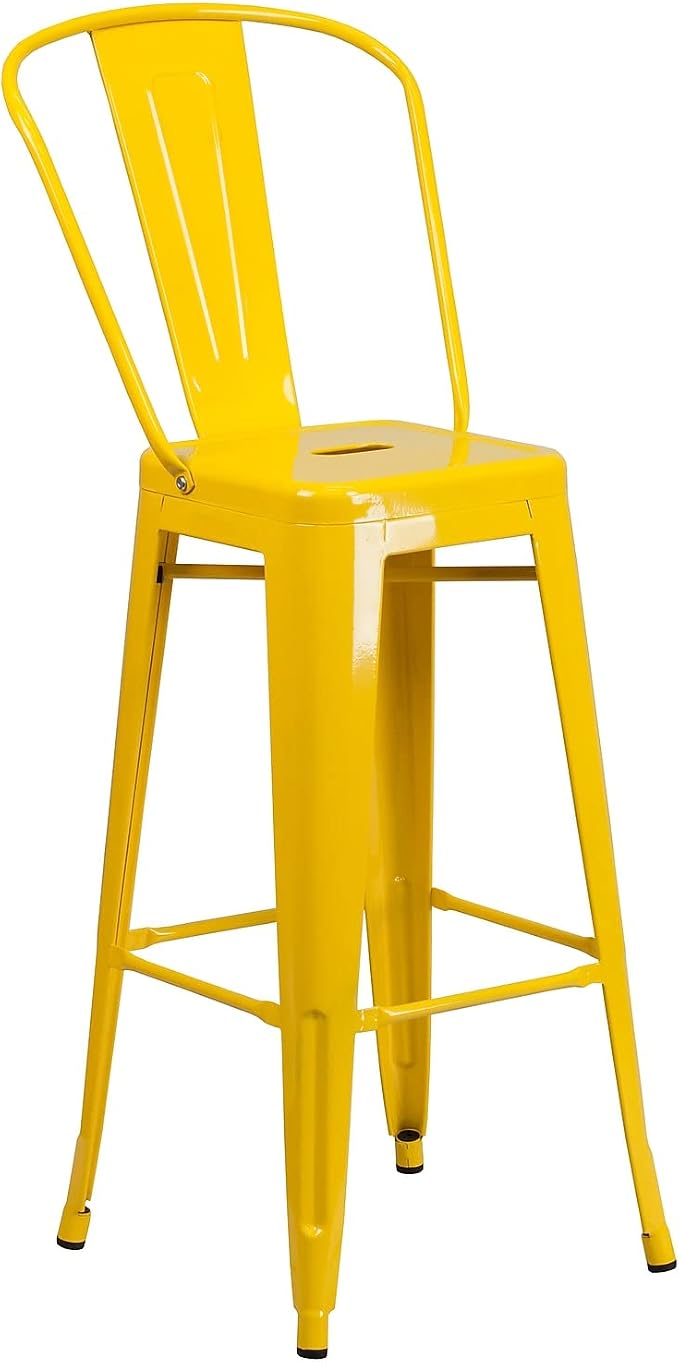 Flash Furniture Commercial Grade 23.75" Square Yellow Metal Indoor-Outdoor Bar - Image 4