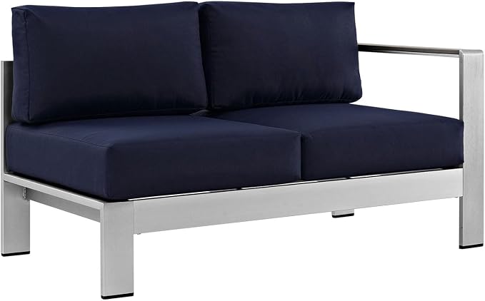 Modway Shore 6-Piece Aluminum Outdoor Patio Sectional Sofa Set in Silver Navy - Image 4