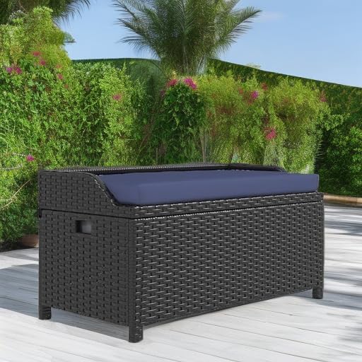Outsunny Outdoor Wicker Storage Bench Deck Box, PE Rattan Patio Furniture Pool - Image 6