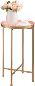 HollyHOME Small Round Metal End Table, Accent Indoor&Outdoor Coffee Side Table by HollyHOME