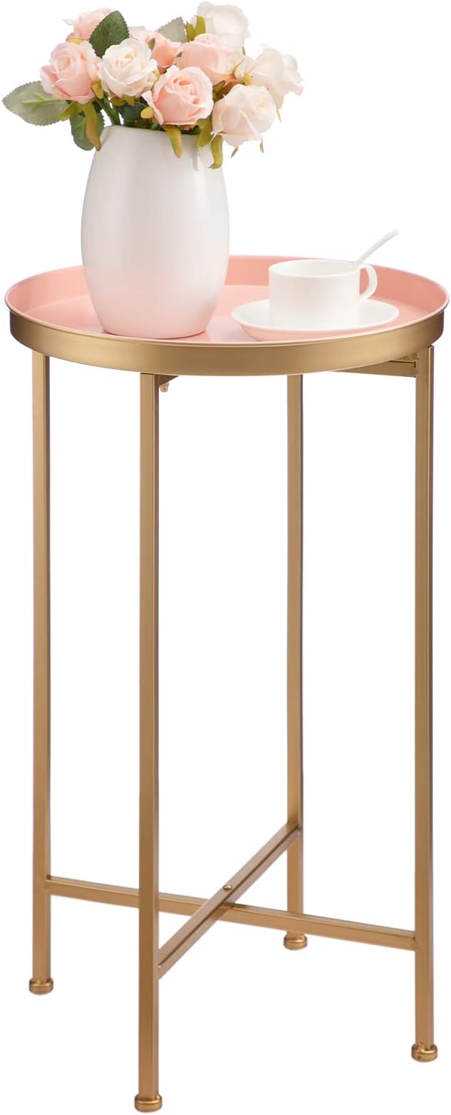HollyHOME Small Round Metal End Table, Accent Indoor&Outdoor Coffee Side Table by HollyHOME