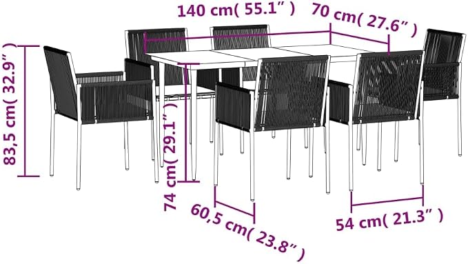 vidaXL Patio Dining Set with Cushions 7 Piece, Outdoor Table and Chair Set - Image 3