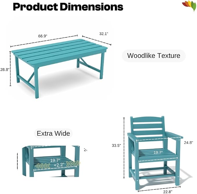 Outdoor HDPE Dining Set 7 Pieces, Patio Table - Image 8