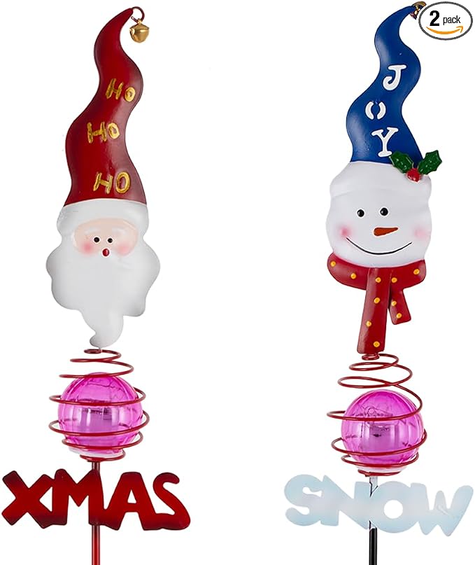 Christmas Solar Garden Stake Lights, 2 Pack Snowman＆Santa Claus Xmas Pathways by SATHGA