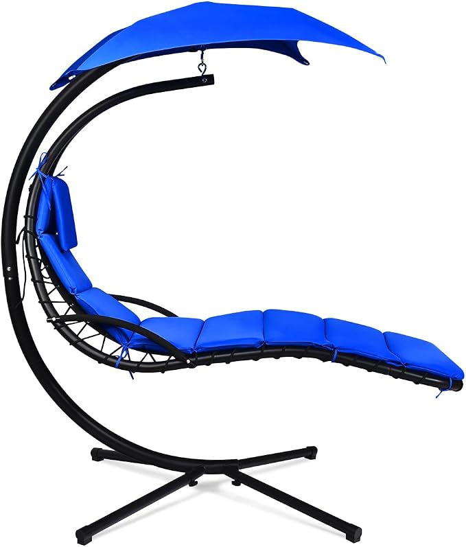 Giantex Hanging Chaise Lounger Chair, Arc Stand Porch Swing Chair w/Canopy by Giantex