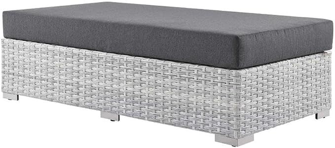 Modway Convene Wicker Rattan Outdoor Patio Rectangular Ottoman in Light Gray by Modway