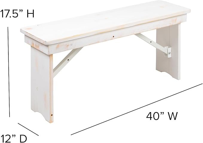 Flash Furniture HERCULES Series 40" x 12" Antique Rustic White Solid Pine - Image 3