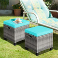 LDAILY Moccha 2 Pieces Patio Outdoor Ottoman, All Weather Rattan Patio Ottoman by LDAILY