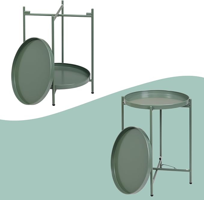 HollyHOME 2-Tier Round Side Table, Outdoor Small Folding Accent Stand - Image 7