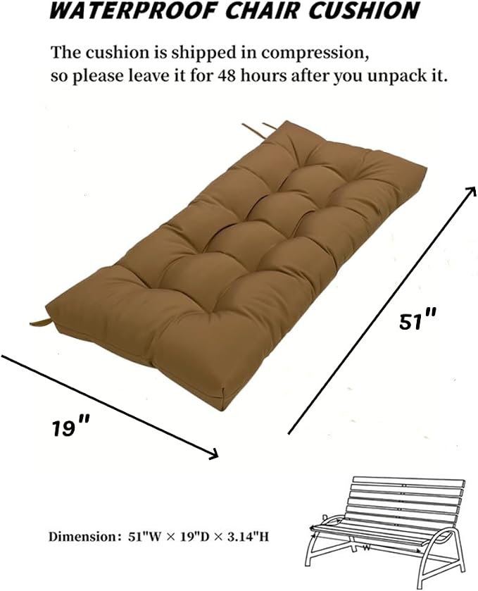 SEAHOME Waterproof Indoor/Outdoor Garden Bench Seat Cushions, Tufted Loveseat - Image 2