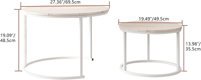 HOJINLINERO Round Coffee Table, Nesting Coffee Table Set of 2, Center Tables - Image 2