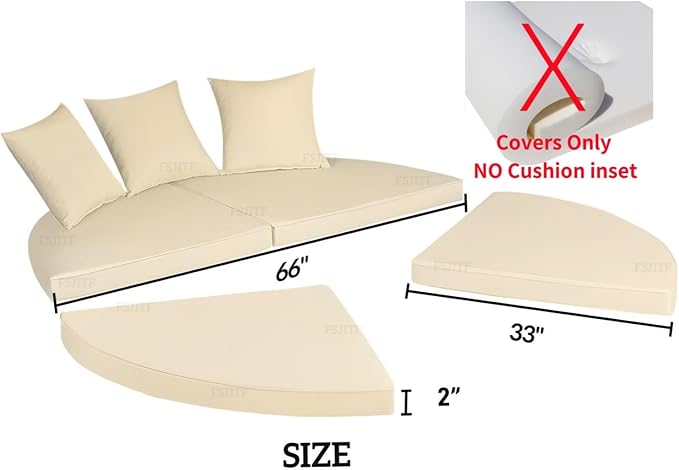 Outdoor Round Daybed Cushion Cover, Replacement Patio 66" Sun Bed 4 in 1 - Image 2