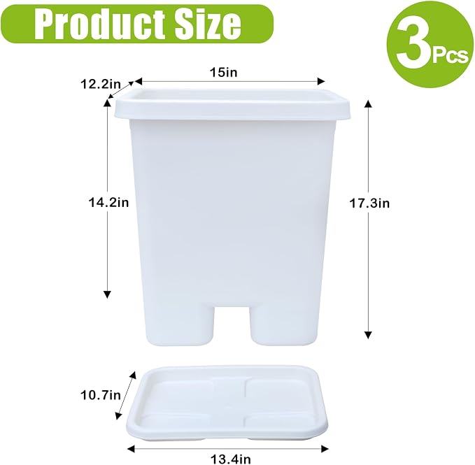 Growing Vegetable Planter Pot 3 Packs, 15 * 14.2 Inches Deep Rectangle Pots - Image 7