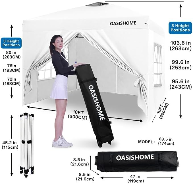 OASISHOME Pop-up Gazebo Instant Portable Canopy Tent 10'x10', - Image 5