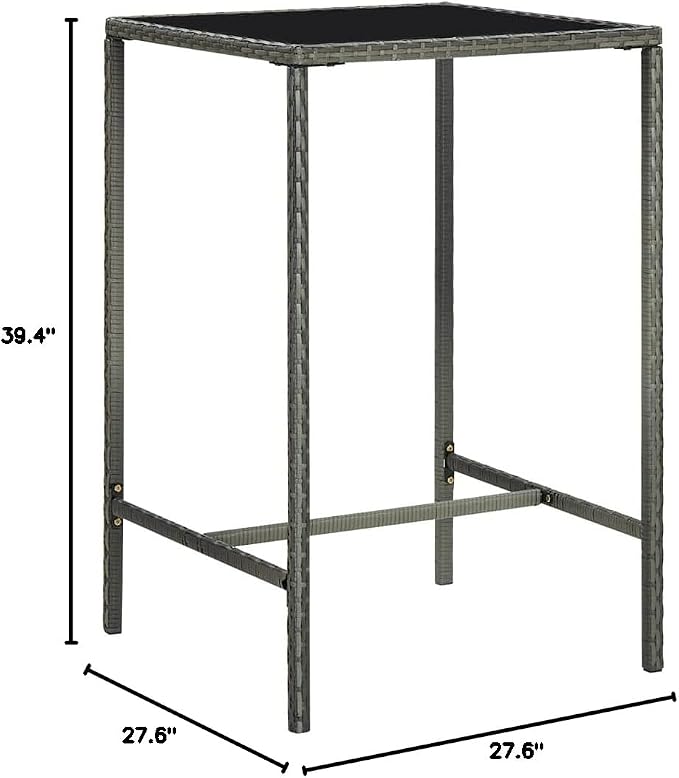 SKM Patio Bar Table Gray 27.6"x27.6"x43.3" Poly Rattan and Glass - Image 2
