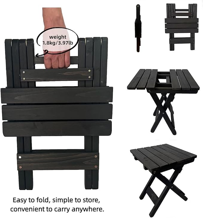 Outdoor Side Table, No Assembly Folding Wooden End Table - Image 4