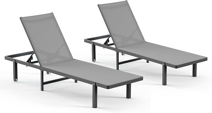 Aluminum Outdoor Lounge Chairs Set of 2, Pool Lounge Chairs - Image 8