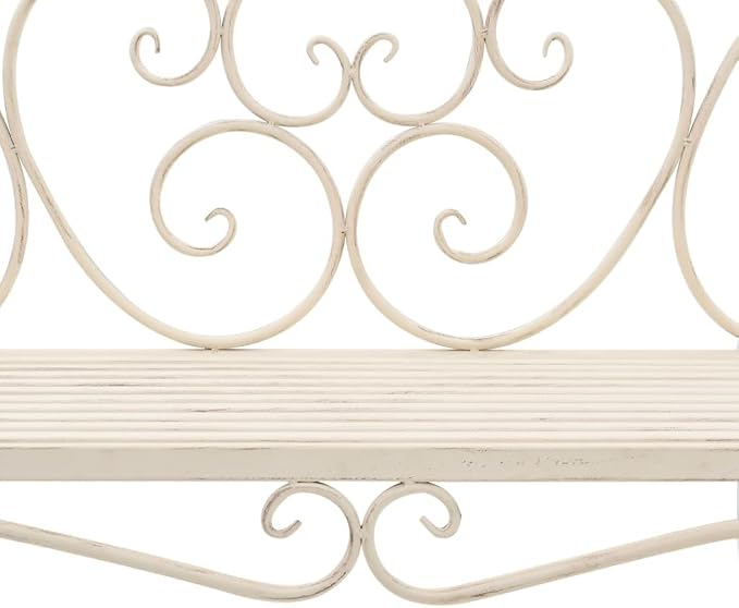 vidaXL Vintage Metal Garden Bench 52 in Antique White Comfortable Seating - Image 8