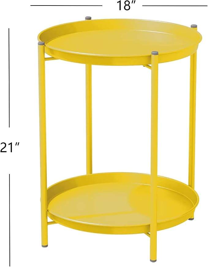 Grand patio Outdoor Side Table 2-Tier Round End Table Yellow - Image 3