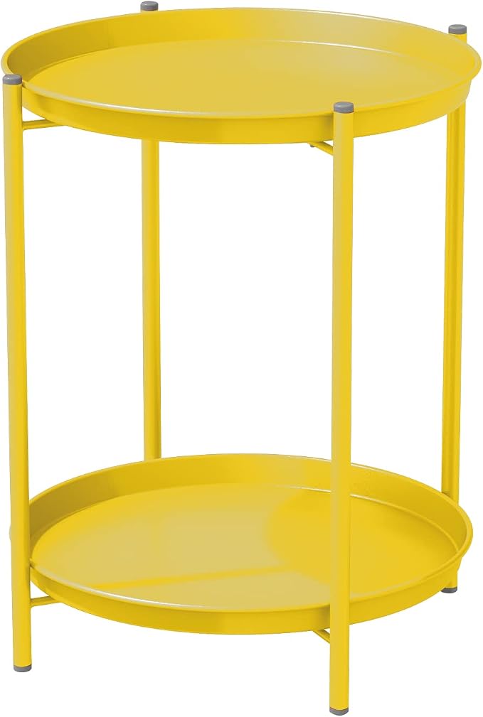 Grand patio Outdoor Side Table 2-Tier Round End Table Yellow by GrandPatio