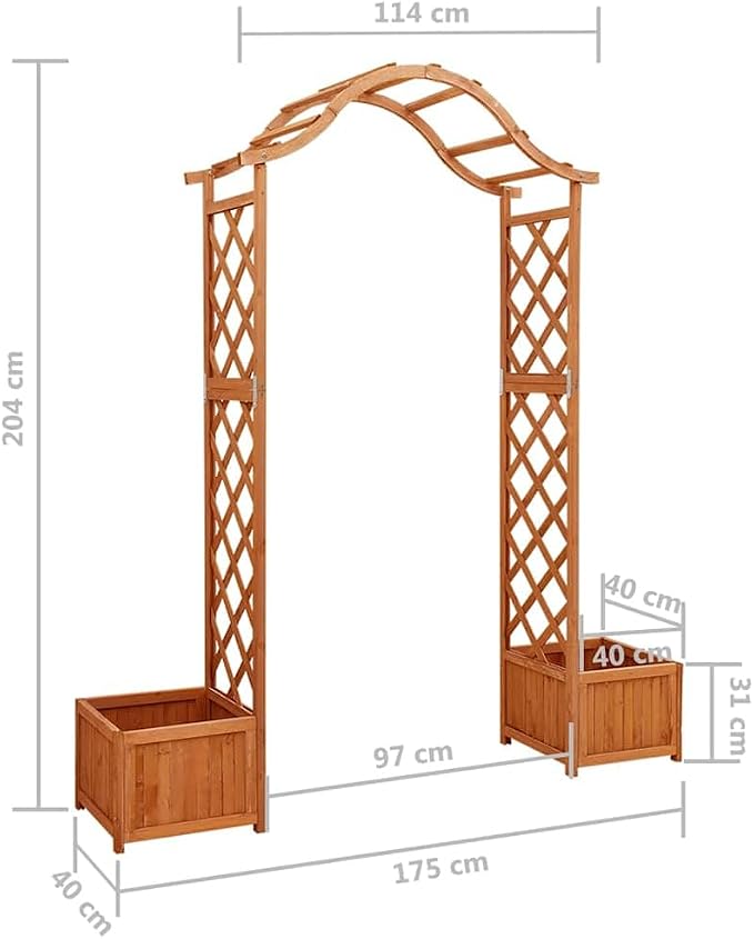 vidaXL Garden Arch with Planters, Arch Trellis, Wooden Pergola, - Image 7