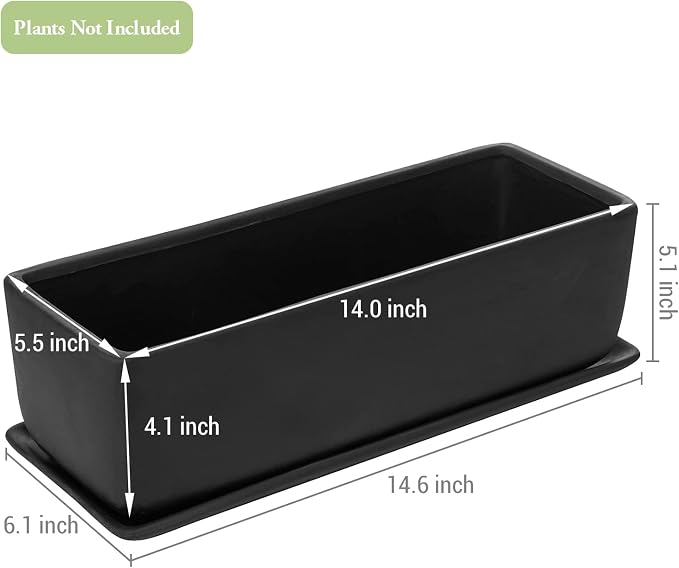 MyGift 14 Inch Ceramic Indoor Plant Pot, Rectangular Succulent Planter - Image 5